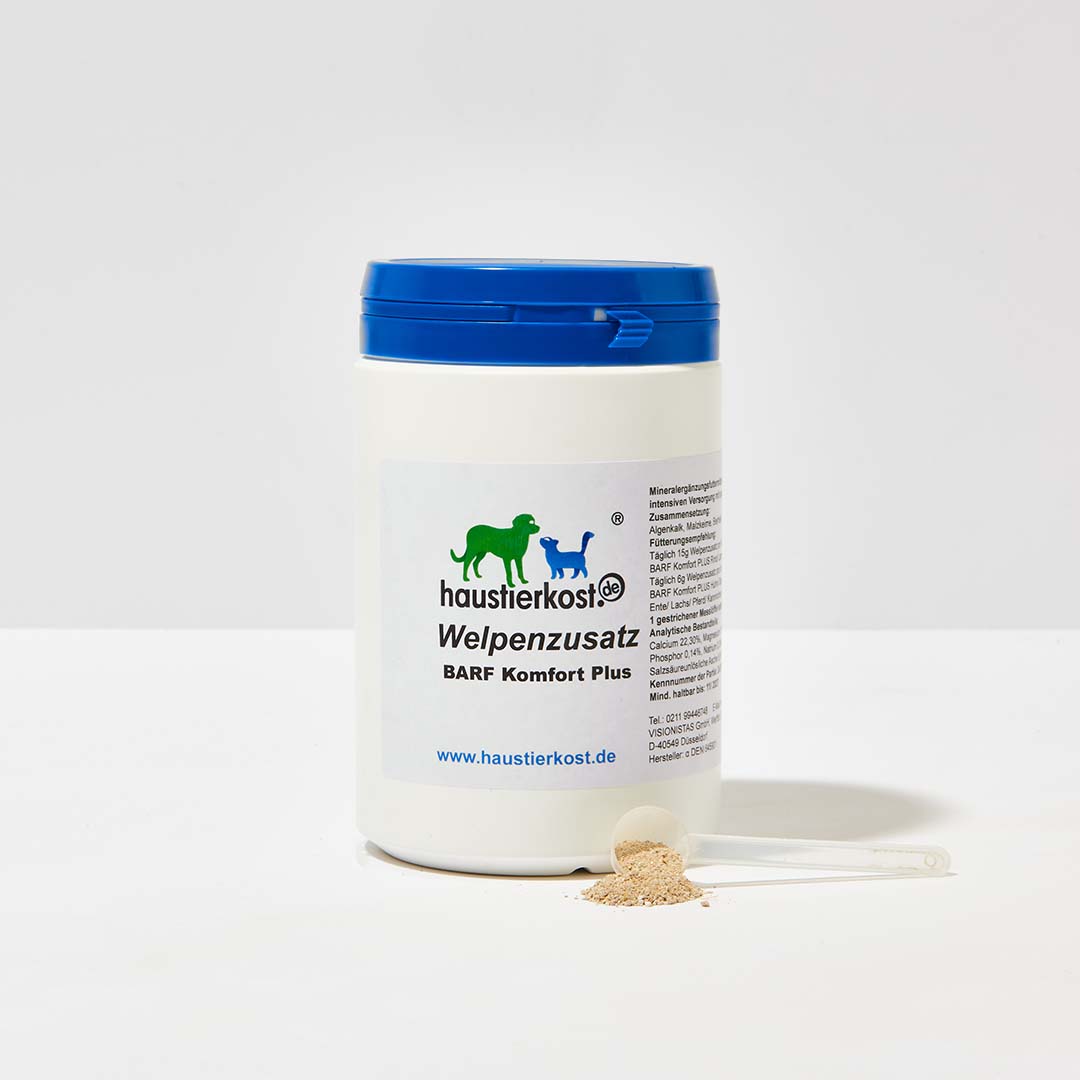 Welpenzusatz BARF Komfort PLUS 1 kg Pulver zur Nahrungsergänzung für gesundes Wachstum bei Welpen mit Calcium und Phosphor
