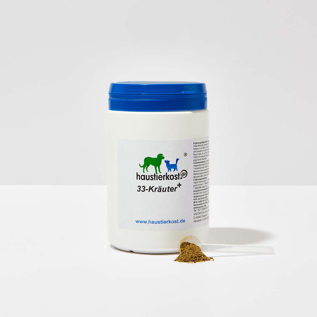 haustierkost.de 33-Kräuter+ Ergänzungsfuttermittel für Hunde, 450g mit natürlicher Kräutermischung für Vitalität und Gesundheit