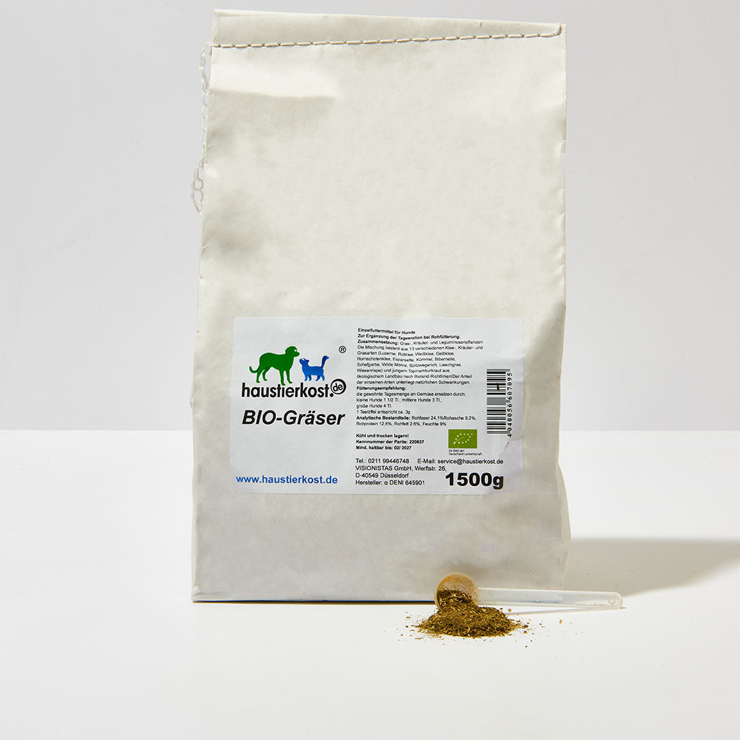 haustierkost.de BIO Gräser DE-ÖKO-001 1,5 kg naturbelassener Bio-Gräser-Mix für Hunde aus kontrolliert biologischem Anbau