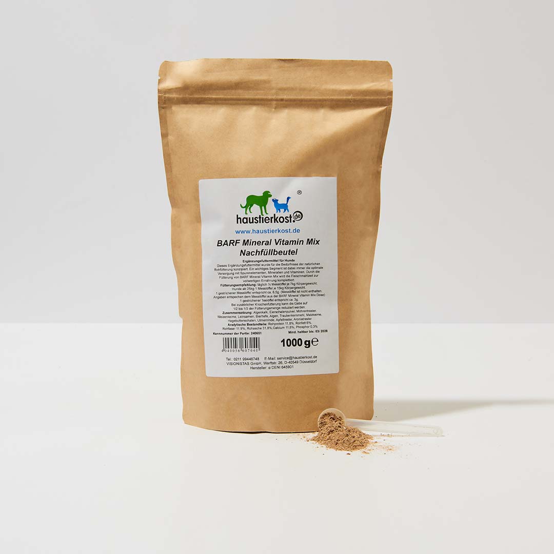 BARF Mineral Vitamin Mix Nachfüllbeutel 1 kg für Hunde zur Ergänzung der Rohfütterung