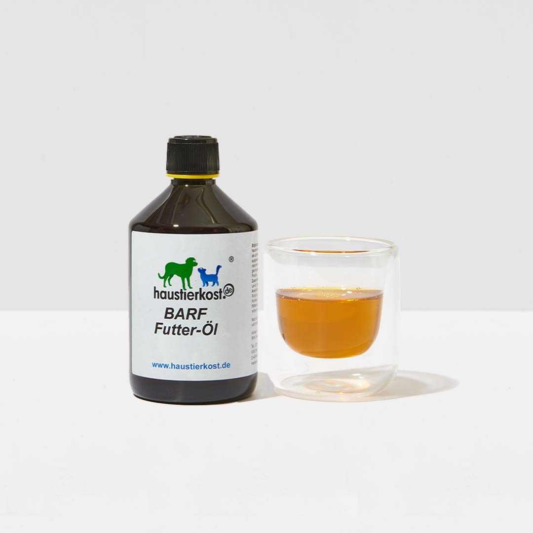 BARF Futter-Öl 500 ml, natürliches Ergänzungsfuttermittel für Hunde mit essenziellen Fettsäuren, haustierkost.de