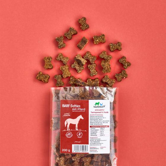 BARF-Softies mit Pferd, 200 g, weiche Leckerlies, hoher Fleischanteil, glutenfrei, laktosefrei.