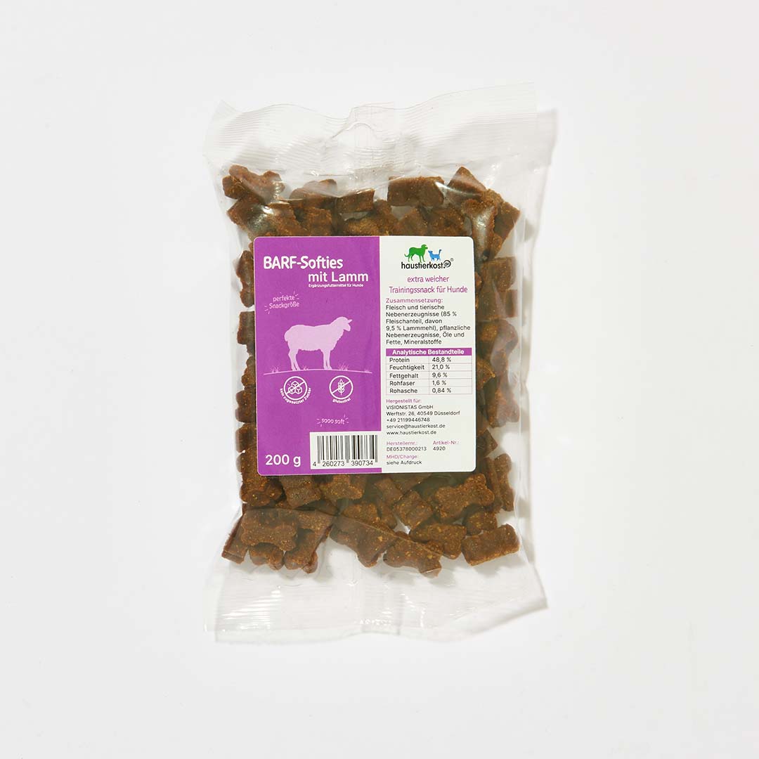 BARF-Softies mit Lamm, 200 g, weiches Leckerlies, gluten- und laktosefrei, hoher Fleischanteil.