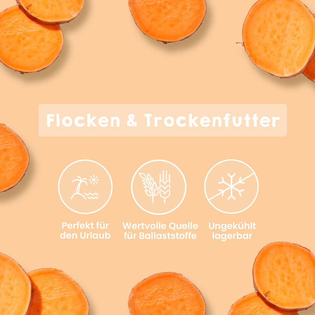 Gewürfelte Süßkartoffeln 1 kg als ballaststoffreiche, getreidefreie Kohlenhydratquelle für Hundetrockenfutter.