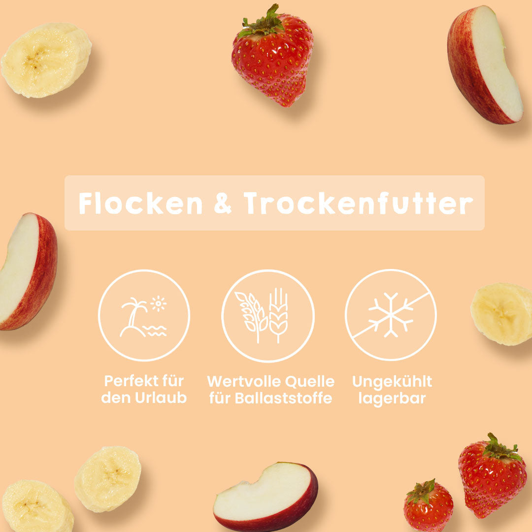 Früchte Mix mit Apfel, Banane, Kokos, getreidefrei und gemüsefrei, 500 g für Frischfleischfütterung, ballaststoffreich und ungekühlt lagerbar