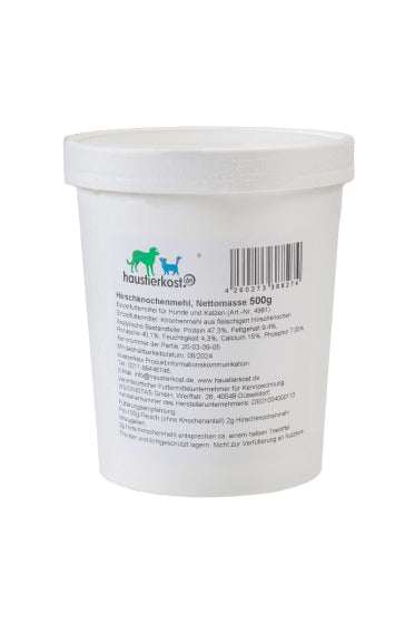 Hirschknochenmehl 500 g Behälter zur Calciumergänzung beim Barfen.