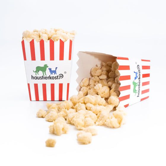 Hundepopcorn mit Leber und Vitaminen, fettarm, ohne Zucker, 200 g, Verpackung.