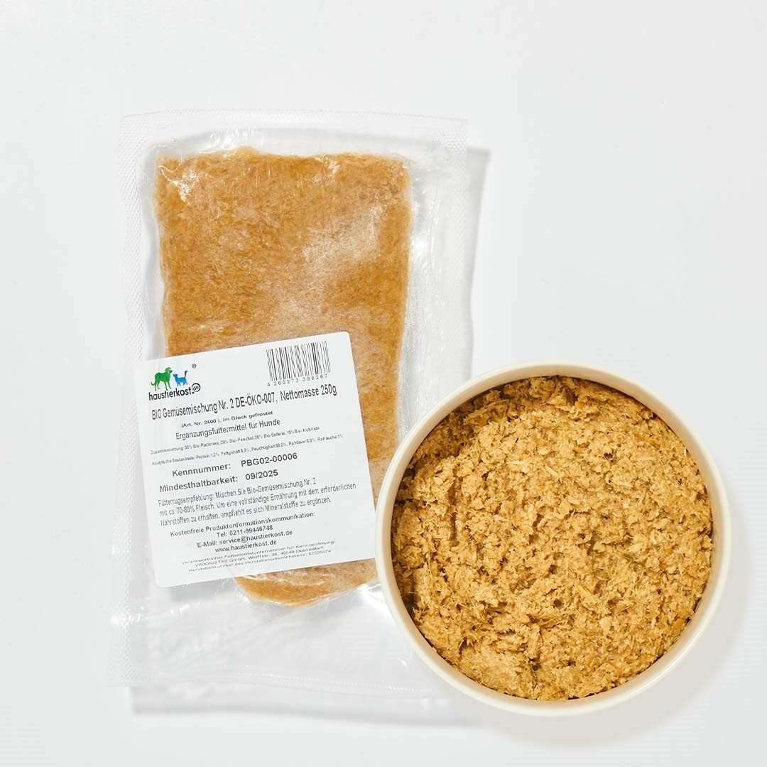 BIO Gemüsemischung Nr. 2 DE-ÖKO-007, 250g Ergänzungsfuttermittel für Hunde und Katzen mit Pastinake, Fenchel, Sellerie und Kohlrabi.