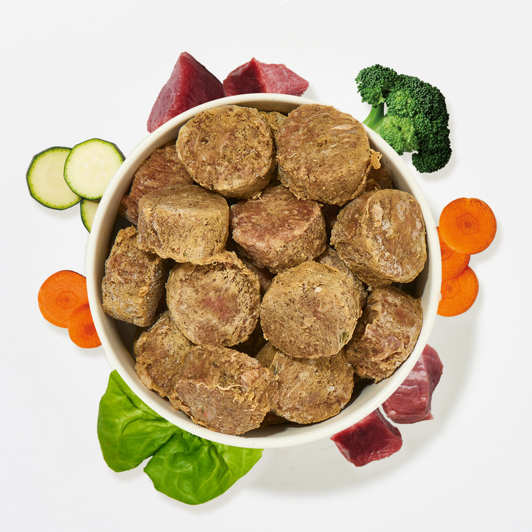 All-in-One Nuggets Pferd für Hunde mit hochwertigem Muskelfleisch und Gemüse, getreidefrei und glutenfrei, als komplettes, ausgewogenes BARF-Menü.