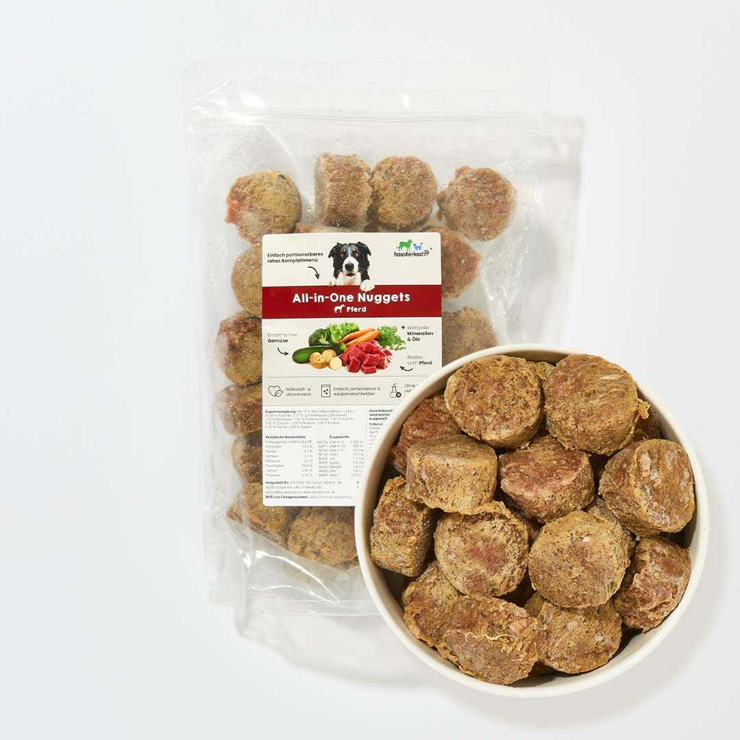 All-in-One Nuggets Pferd, Komplettmenü für Hunde, monoprotein, getreidefrei, glutenfrei, ohne Zuckerzusatz, hochwertige Zutaten