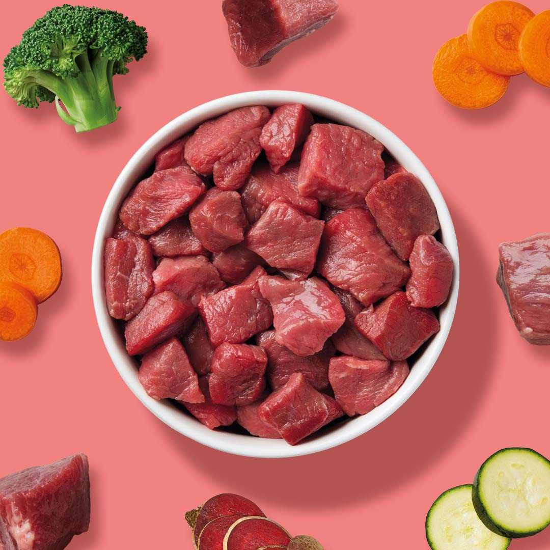 All-in-One Nuggets Rind mit hochwertigem Muskelfleisch und Gemüse, perfekt für BARF-Einsteiger.