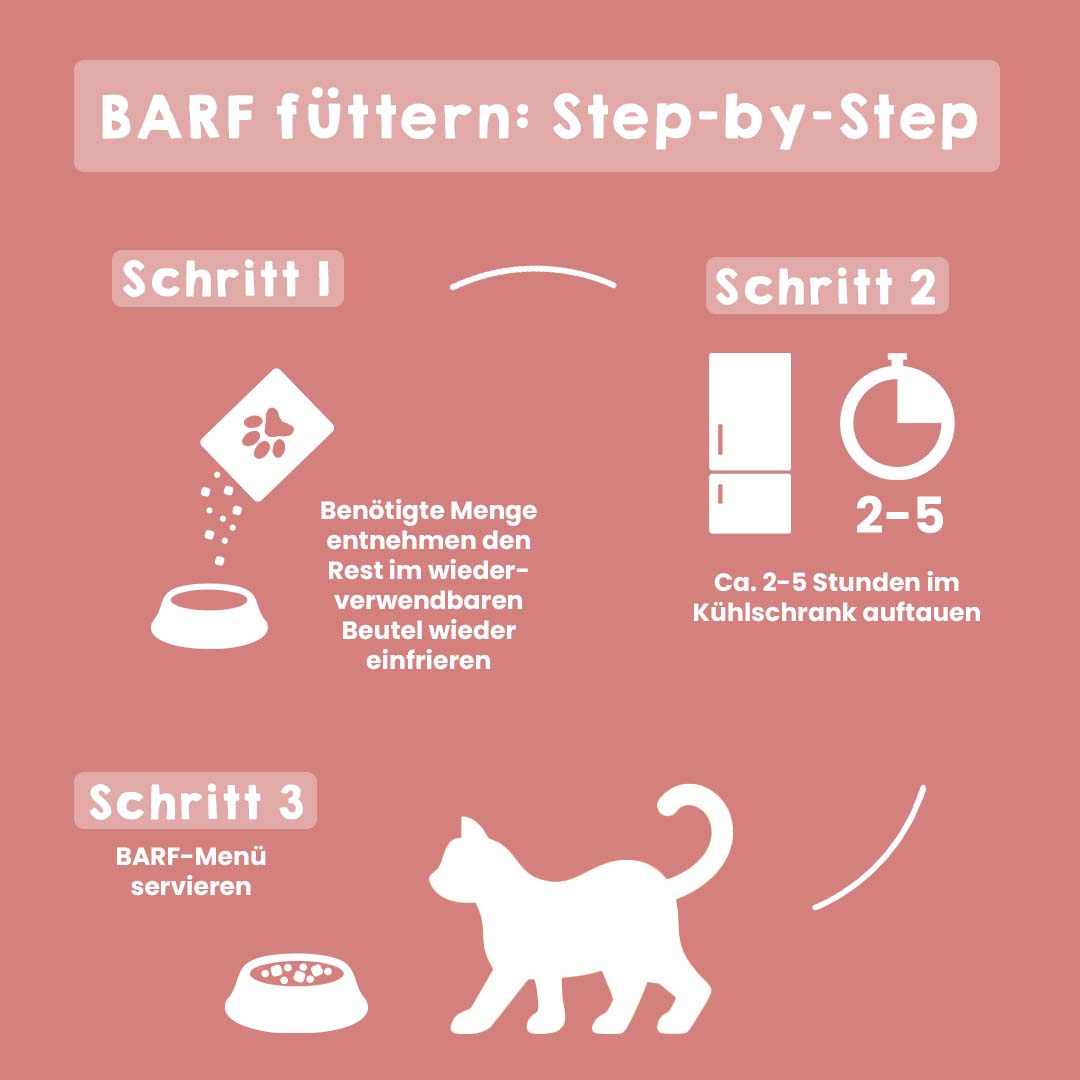 BARF Fütterung Anleitung für All-in-One Nuggets Rind & Lamm mit Schritt-für-Schritt-Zubereitung.