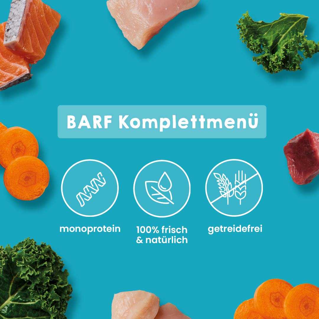 Probierpaket Finnland Menü USPs und Inhalte auf blauem Hintergrund.