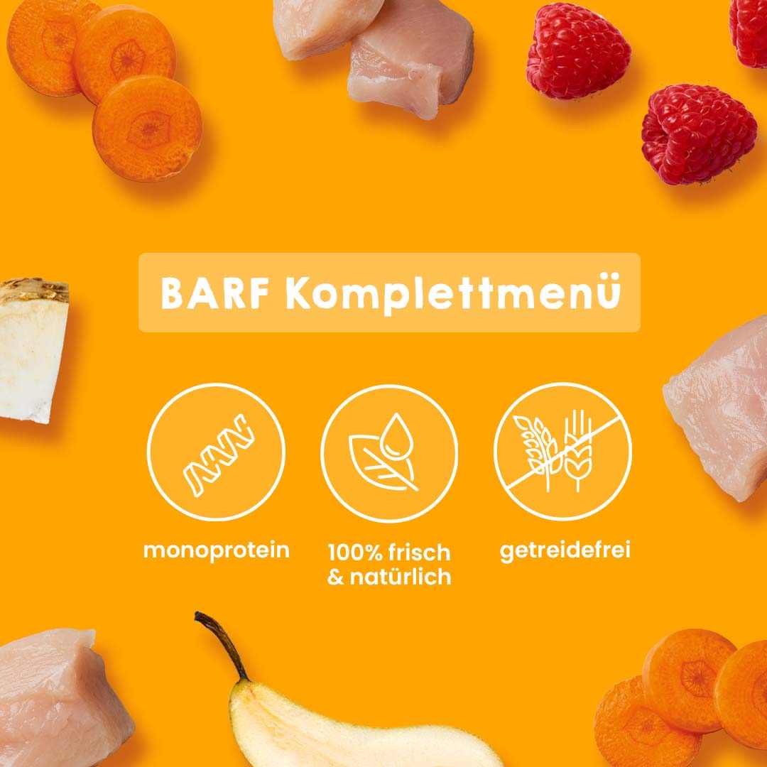 Sous Vide Menü Huhn für Hunde, schonend gegart, nährstoffreich, gut verträglich, ideal für sensible Hunde.