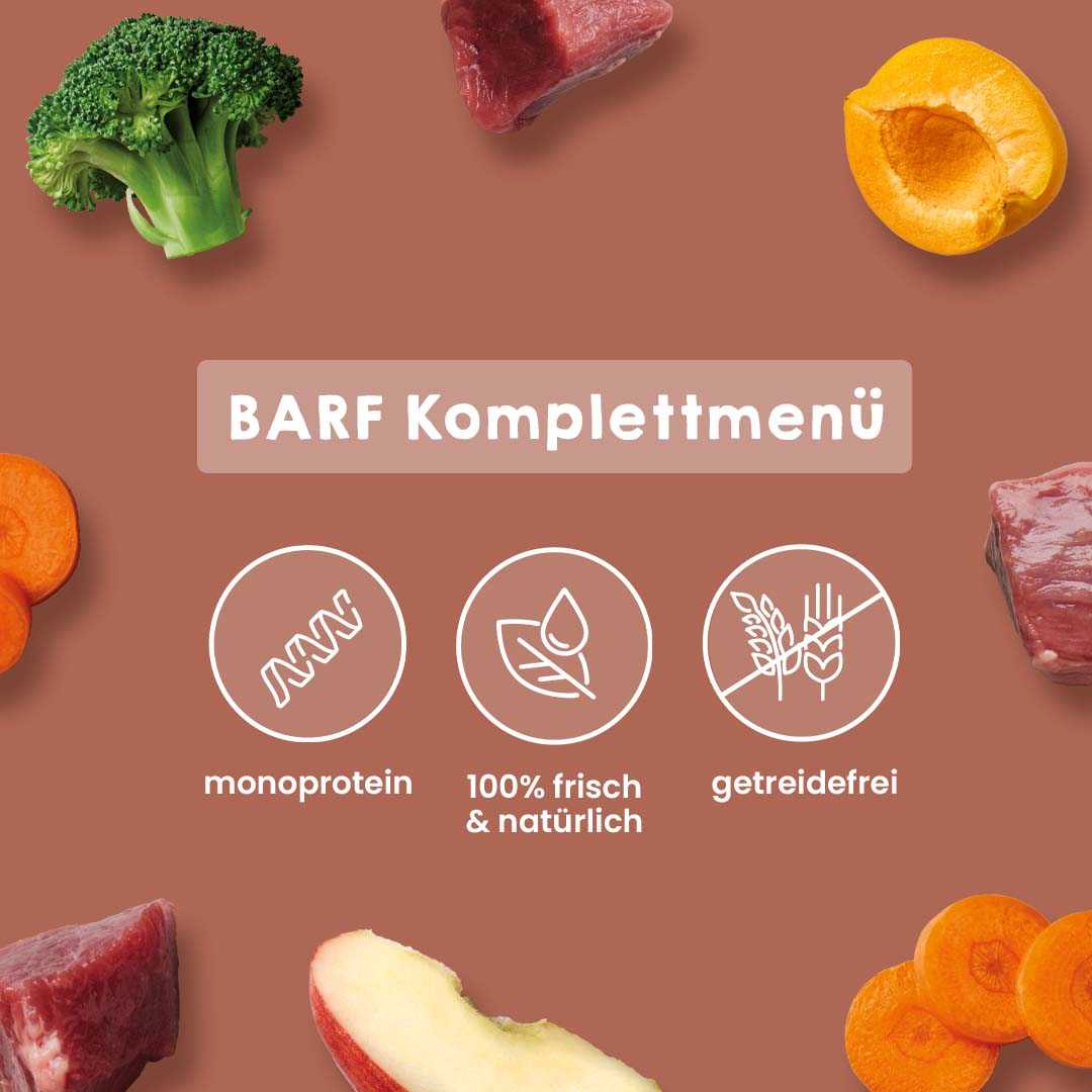 Sous Vide Menü Pferd für Hunde, nährstoffreich, leicht verdaulich, getreidefrei, BARF Komplettmenü.