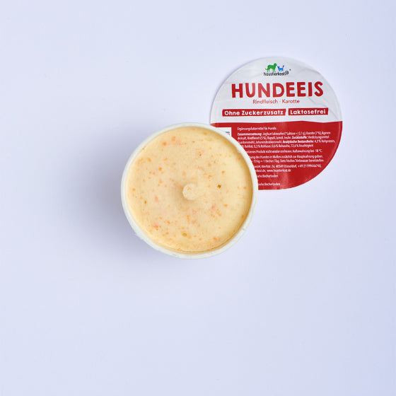 Hundeeis Rind, laktosefrei, 90 ml, probiotisch, frisches Rindfleisch und Karotte