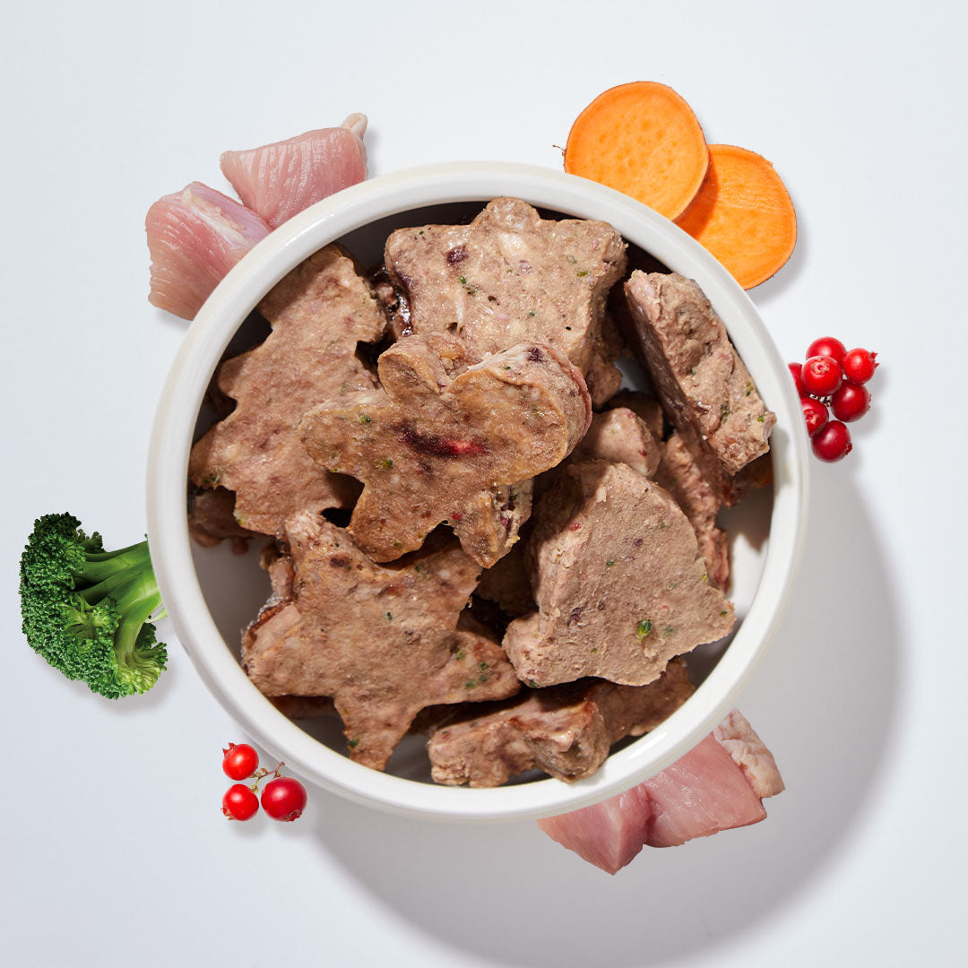 All-in-One Christmas Nuggets Truthahn für Hunde mit Truthahn, Süßkartoffeln und Cranberries, 750 g festliches BARF-Komplettmenü