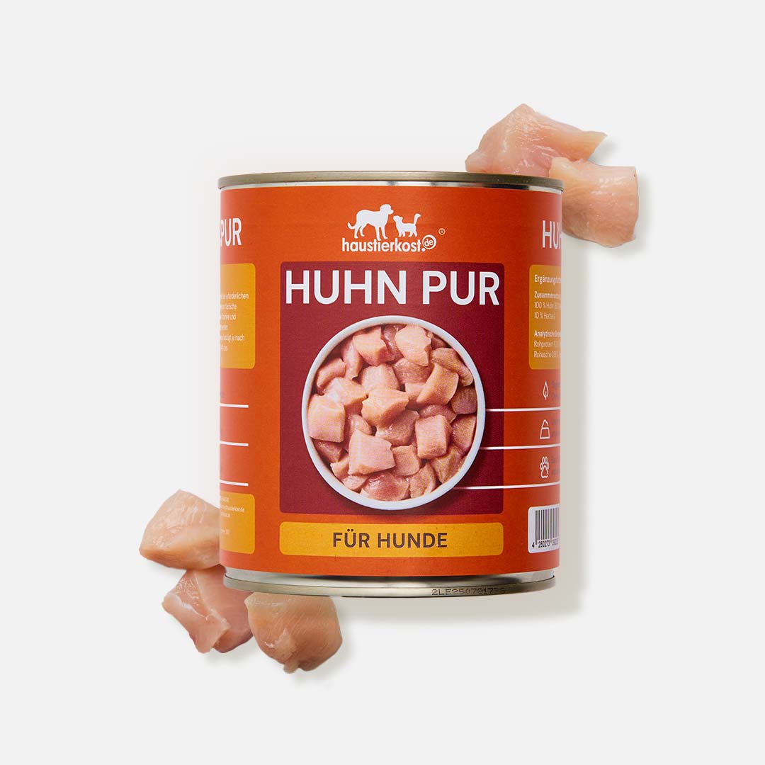 Hundenassfutter Huhn pur ohne Zusätze in Dose aus Muskelfleisch und Innereien für individuelle Futterzusammenstellung