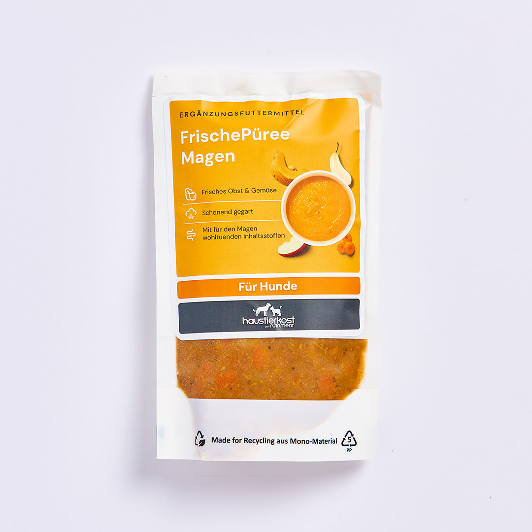 FrischePüree Magen Hundefutter mit Gemüse-Obst-Mix und magenfreundlichen Kräutern