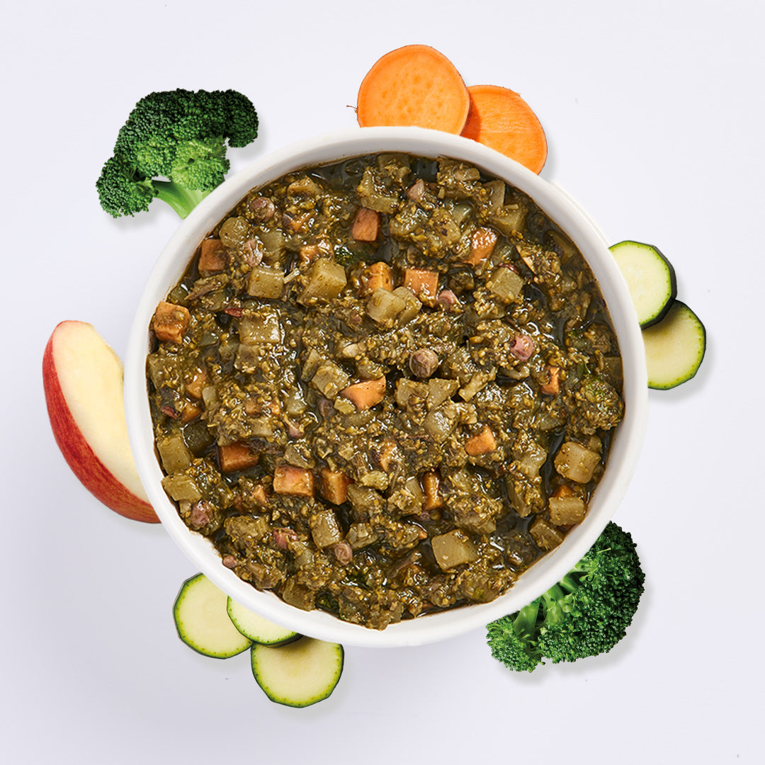 FrischePüree Detox Gemüse-Obst-Mix mit Brokkoli, Zucchini, Apfel und Süßkartoffel für BARF-Rationen