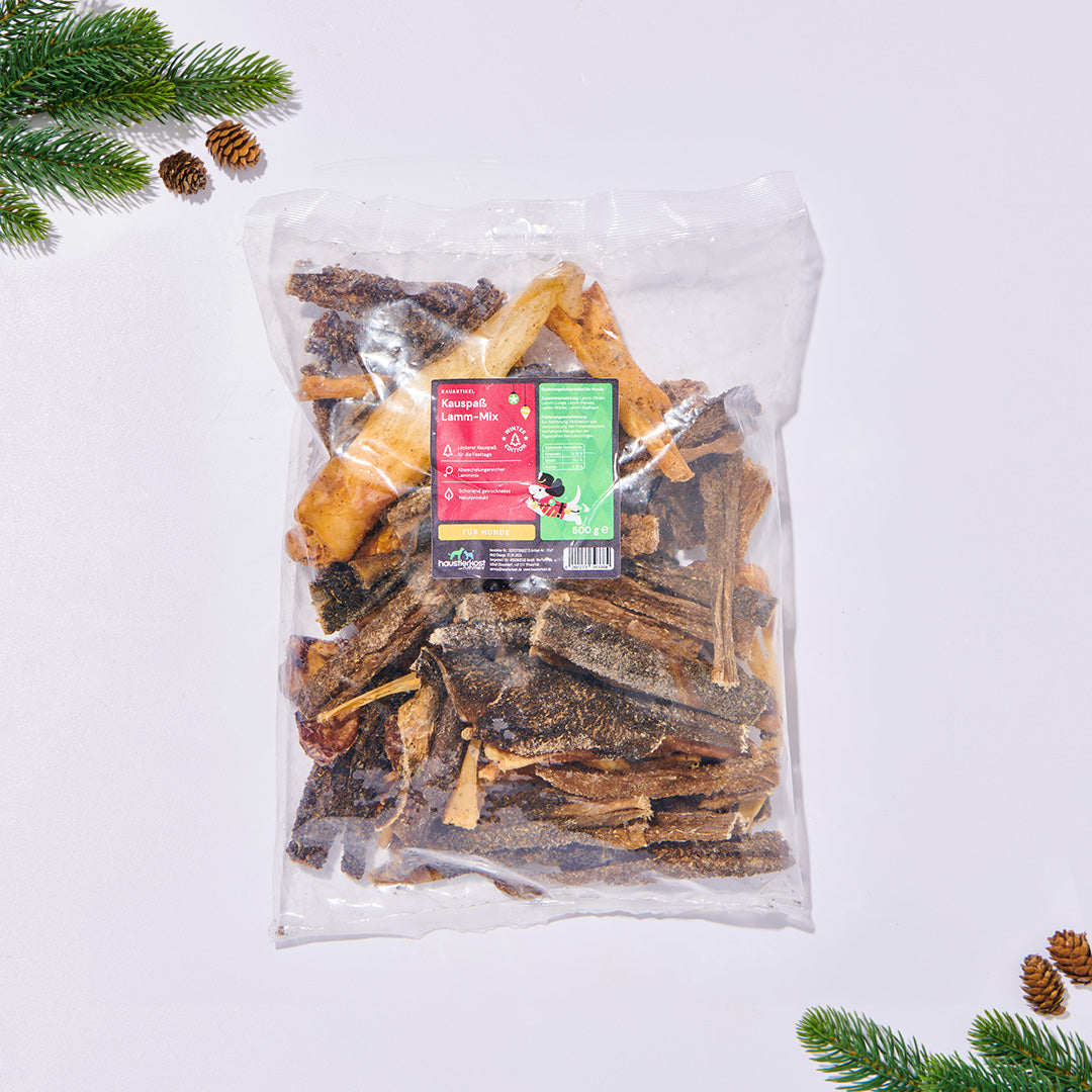 Kauspaß Lamm-Mix 500g Hundesnack aus Monoprotein-Lamm für langanhaltenden Kauspaß und Zahnpflege