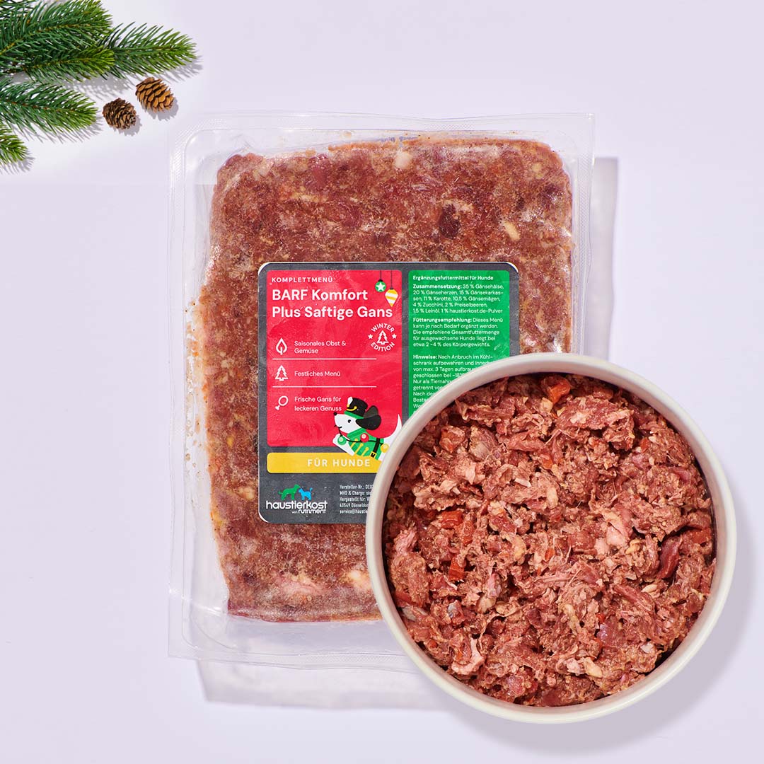 BARF Komfort Plus Saftige Gans Hundefutter mit Gans, Karotte, Zucchini und Preiselbeere 500g