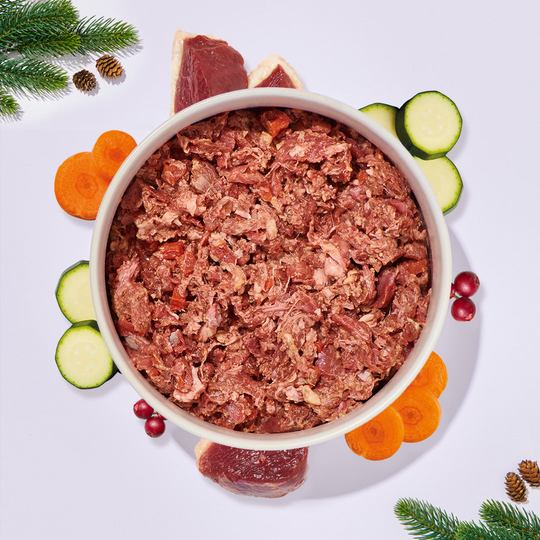 BARF Komfort Plus saftige Gans Hundefutter mit Karotte Zucchini und Preiselbeere festliches Weihnachtsmenü