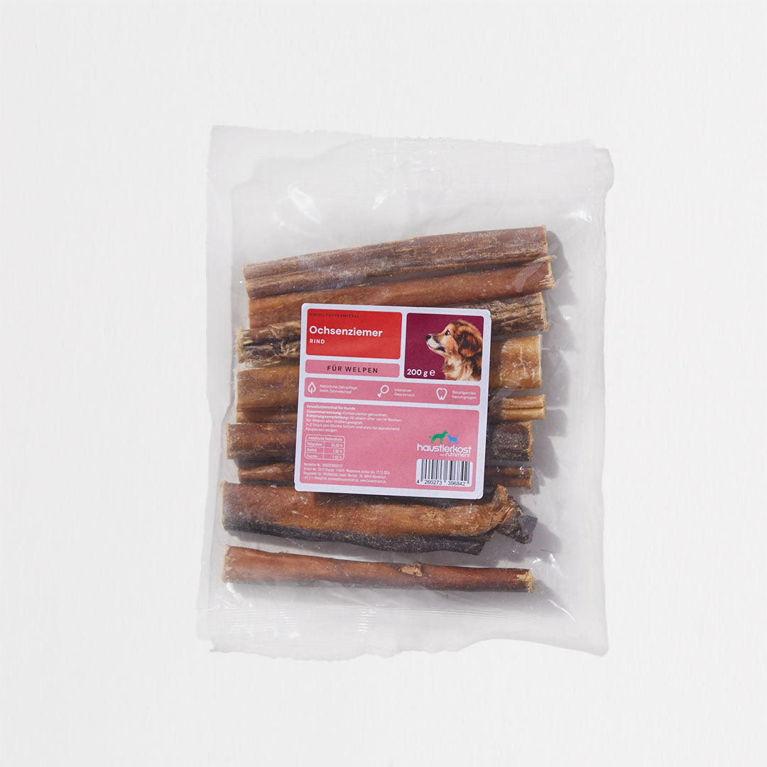 Getrockneter Ochsenziemer für Welpen 200g, dünne Stücke für Zahnreinigung