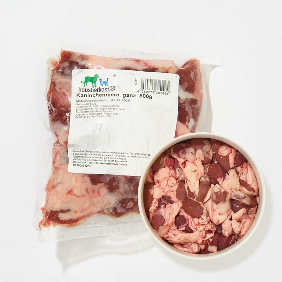 Kaninchenniere mit Fettkranz, roh, für Haustiere, 500 g Packung.