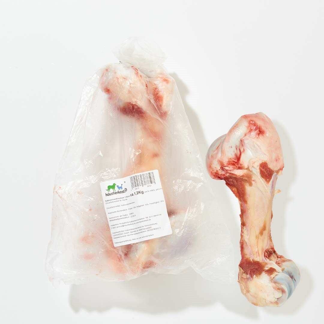 Kalbsröhrenknochen, 1 Stück, ca. 1,2 kg, unterstützt Zahnreinigung bei Hunden.