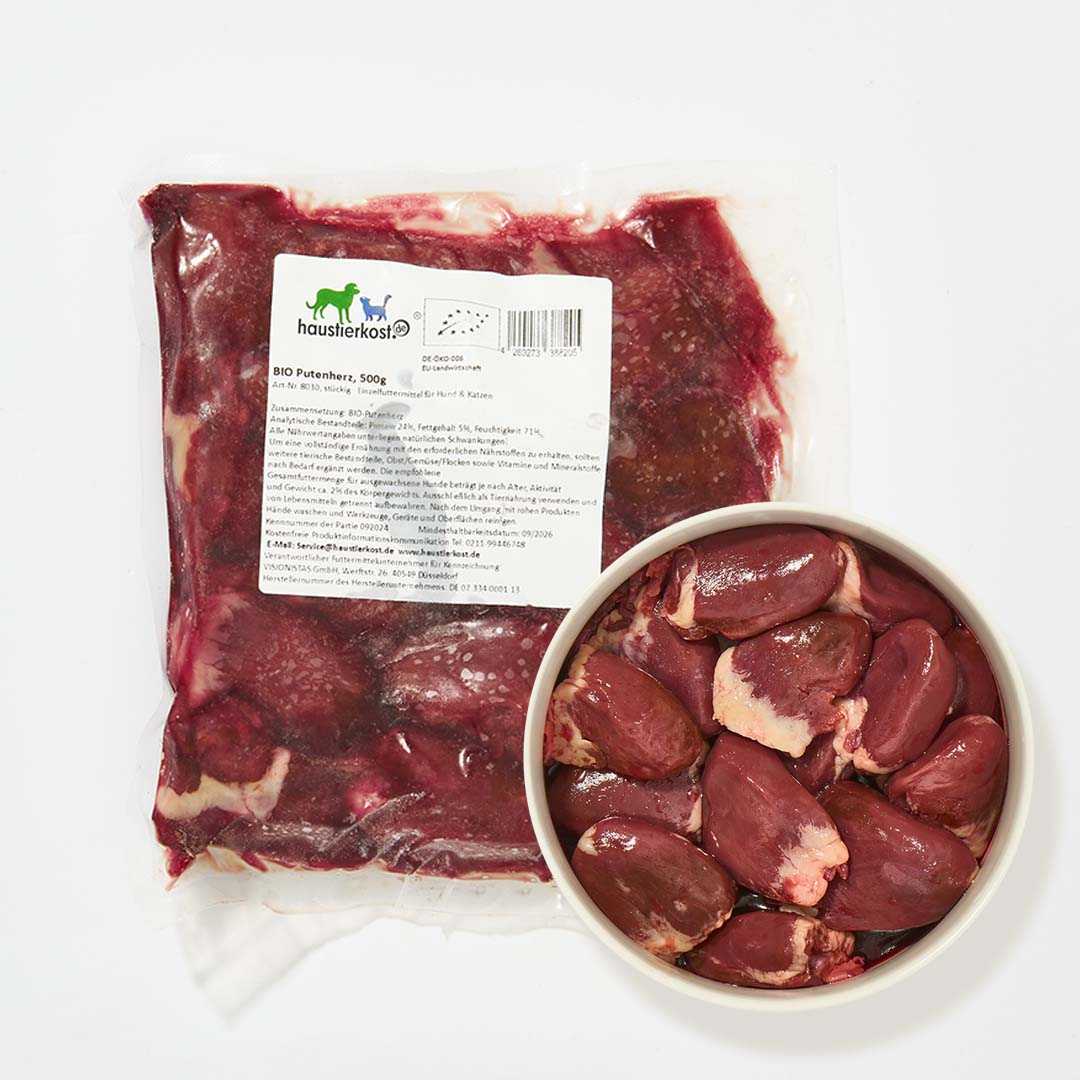 BIO-Putenherzen DE-ÖKO-006, 500 g, gefroren, natürliche Taurinquelle für Katzen.