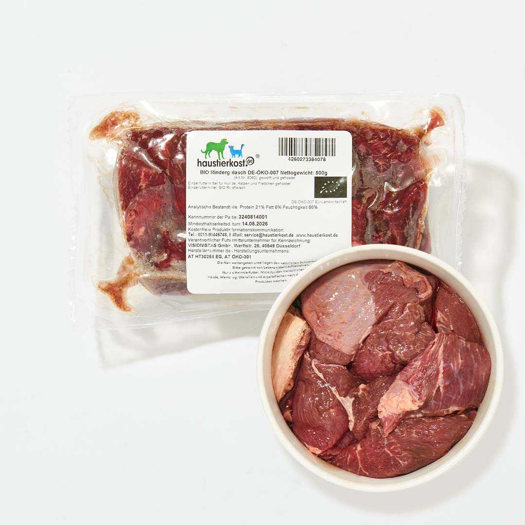 BIO Rindergulasch AT-ÖKO-301, 500 g, rohes Fleisch für Hunde und Katzen, geeignet für alle Rassen.