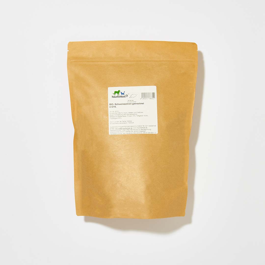 BIO getrocknete Schweineohren DE-ÖKO-006, 8 Stück, proteinreicher Kausnack zur Zahnreinigung