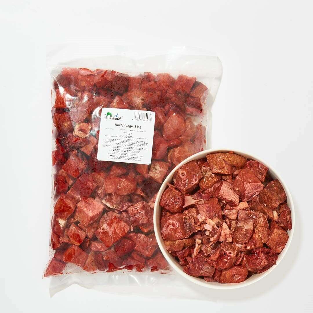 Rinderlunge in 1 kg Beutel und Schale, fettarmer Hundesnack.