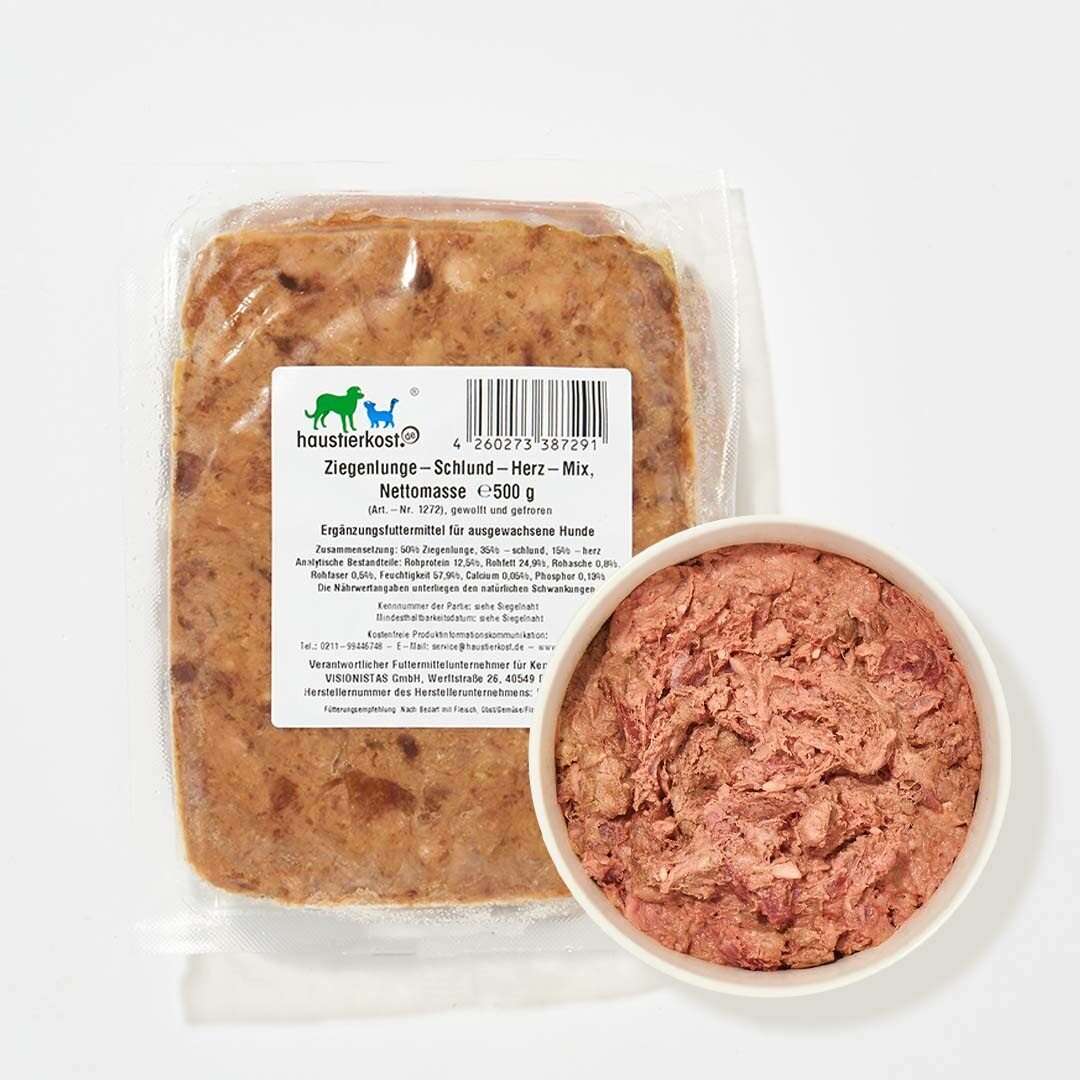 Ziegenlunge-Schlund-Herz-Mix, 500 g, für sensible Hunde und Katzen.