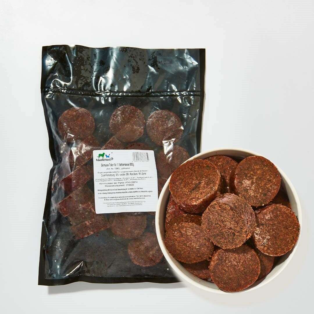 Gemüsetaler Nr. 1, 800 g Packung mit Karotten, Rote Beete und Spinat in einer Schale.