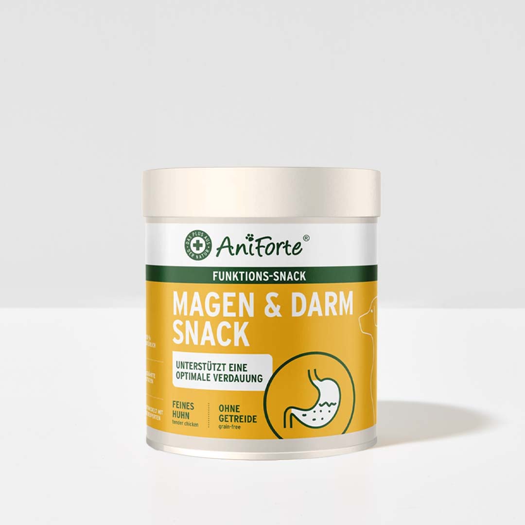 AniForte® Magen & Darm-Snack 300 g Dose, getreidefreie Hundesnacks mit Hähnchen, Probiotika und natürlichen Inhaltsstoffen zur Unterstützung der Verdauung.