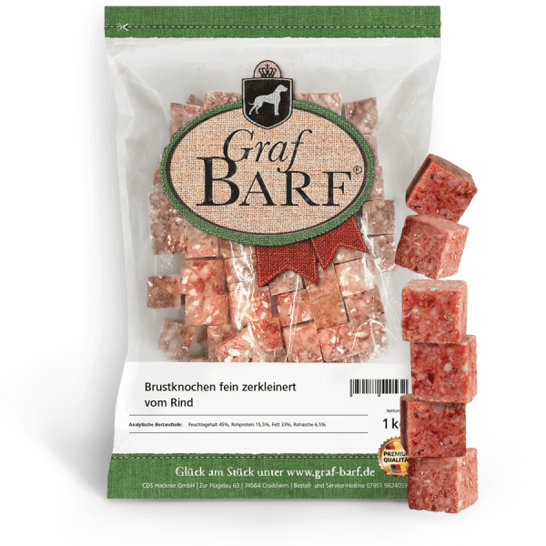 Fein zerkleinerte Rinderbrustknochenwürfel für kleine Hunde und Senioren