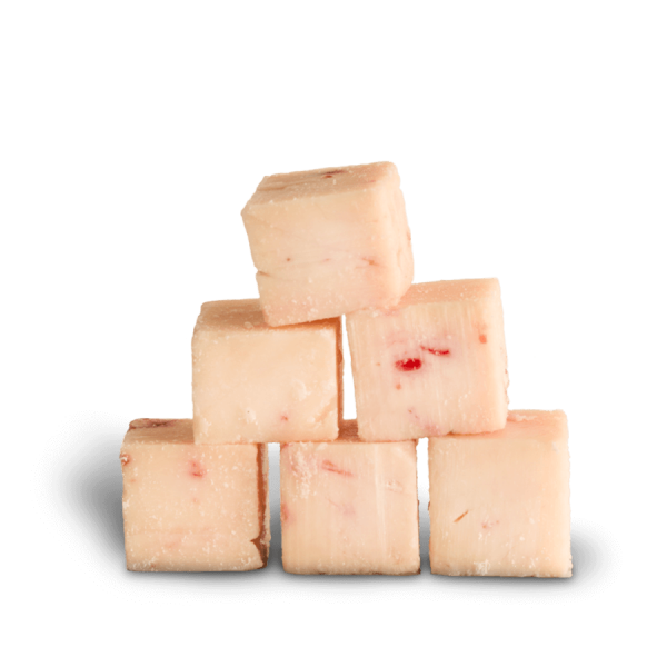 Gefrorene Blöcke und Würfel von hochwertigem Rinderfett für Hunde zur Energieversorgung