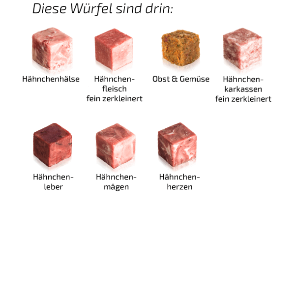 Graf Barf Juniormenü Plus Hähnchen mit 7 Rohfutterwürfeln für heranwachsende Hunde