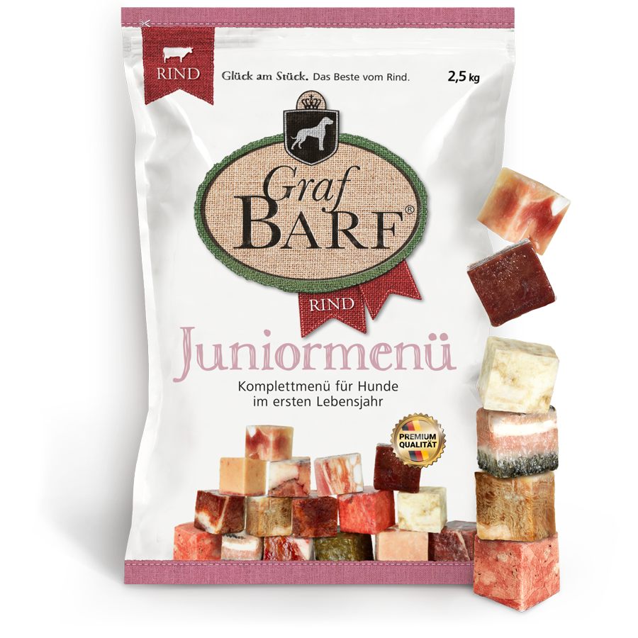Graf Barf Juniormenü Rind mit 14 Rohfutterwürfeln für heranwachsende Hunde ab 14 Wochen