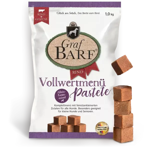 Graf Barf Vollwertmenü Pastete Rind für kleine Hunde und Senioren, ausgewogenes Alleinfuttermittel mit Rind, Obst und Gemüse