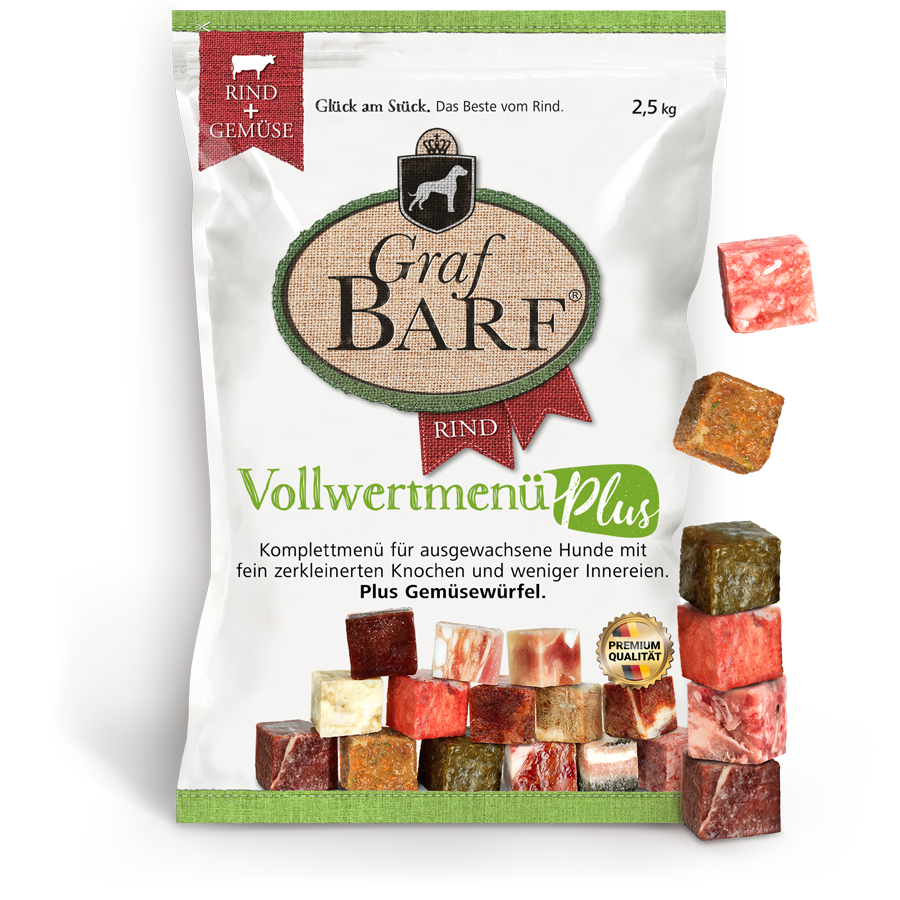 Graf Barf Vollwertmenü Plus Rind mit 14 naturbelassenen Rindfleischwürfeln für Hunde