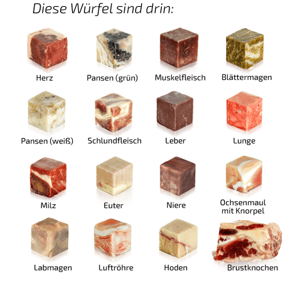 Graf Barf Vollwertmenü Rind Hundefutter roh und ausgewogen mit Fleisch, Innereien und Knochen