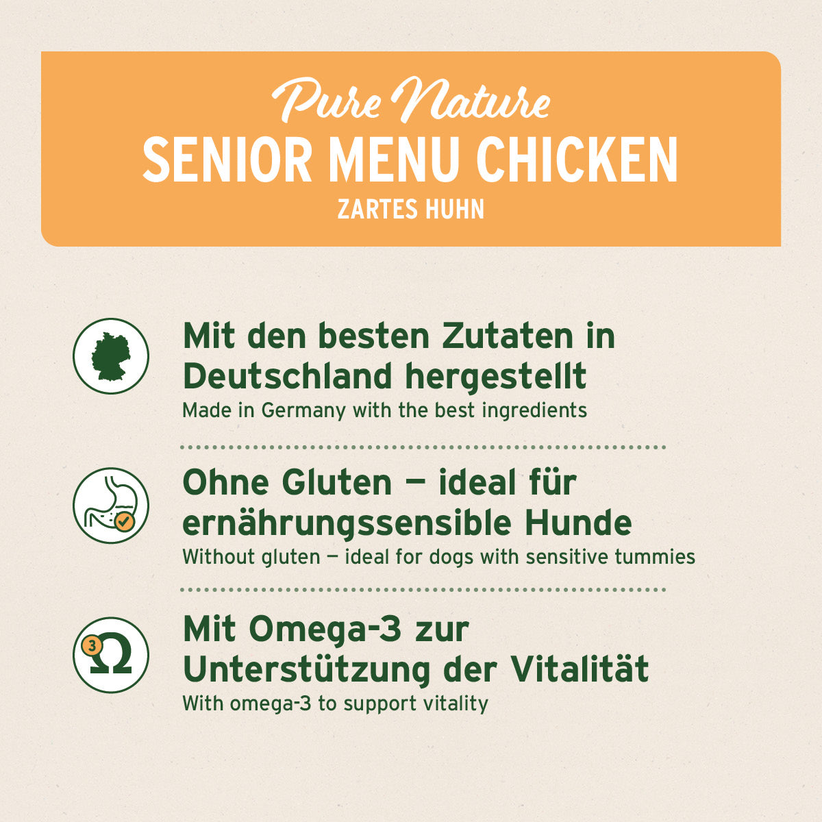 AniForte® Nassfutter Senior Huhn mit natürlichen Zutaten, glutenfrei und Omega-3 für senior Hund Gesundheit, in Deutschland hergestellt