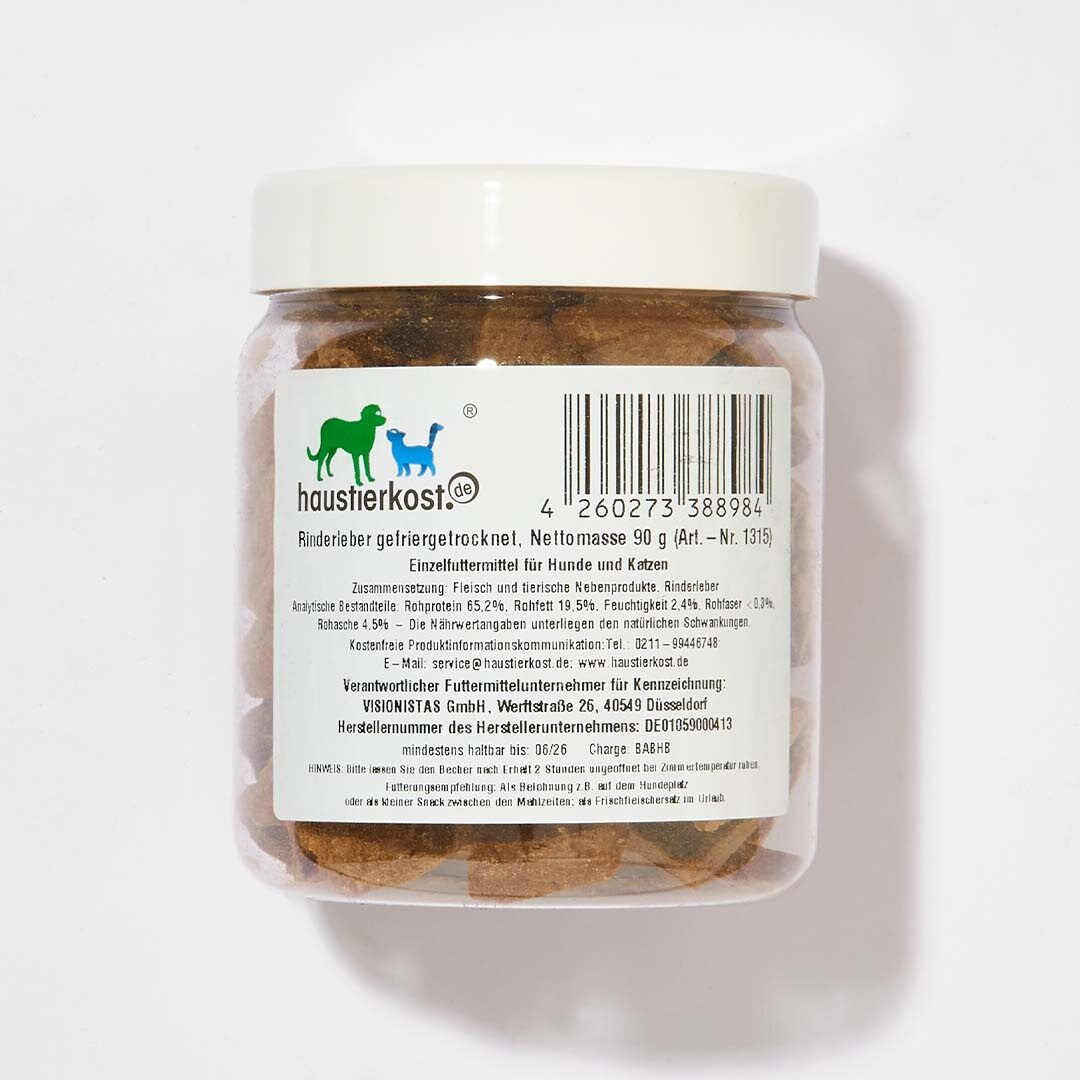 Gefriergetrocknete Rinderleber als Einzelfuttermittel für Hunde und Katzen, 90g Verpackung