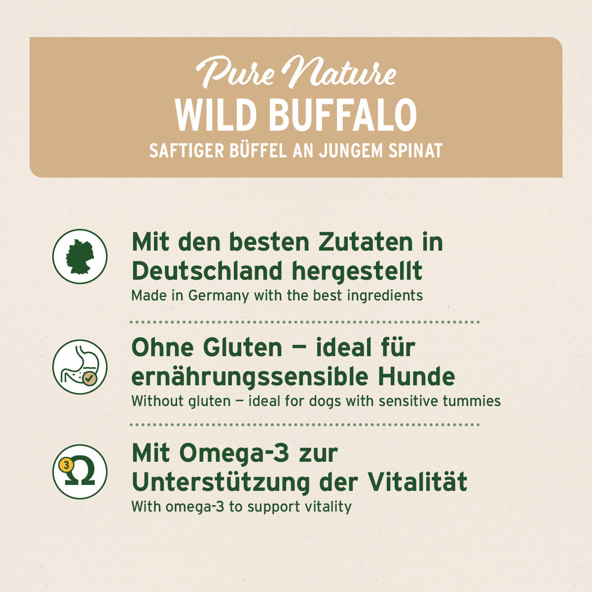 AniForte® Nassfutter WildBuffalo für Hunde mit saftigem Büffelfleisch, Spinat, glutenfrei, Omega-3, in Deutschland hergestellt.