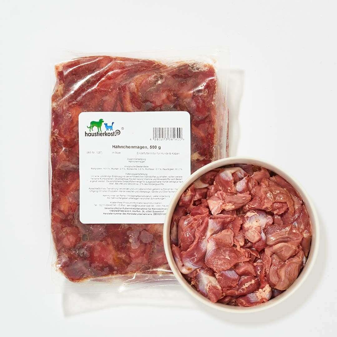 Hähnchenmägen für Katzen und Hunde, 500 g, bissfest, voller Eiweiß.