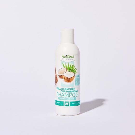 AniForte® Fellharmonie Shampoo Kokos, 200 ml Flasche für sanfte Hundepflege.