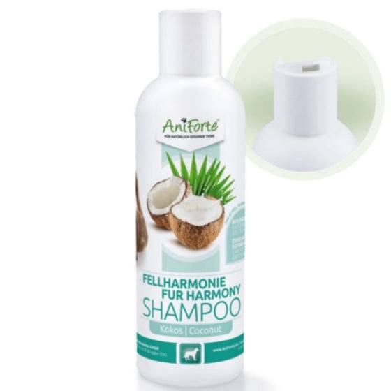 AniForte® Fellharmonie Shampoo Kokos, 200 ml Flasche, hautfreundliches Pflegeshampoo mit Kokosöl-Extrakt und Aloe Vera für glänzendes und kämmbares Hundefell.
